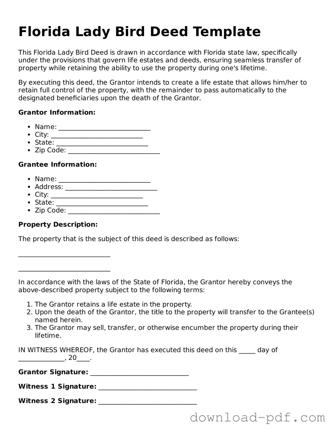 Florida Lady Bird Deed Document