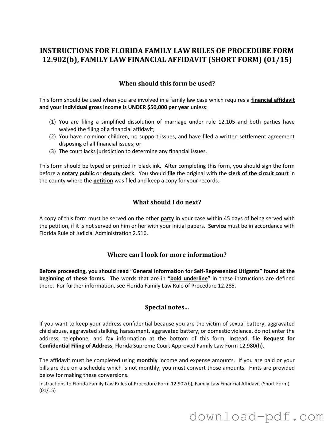 Get Florida Financial Affidavit Short 12.902(b) Template in PDF