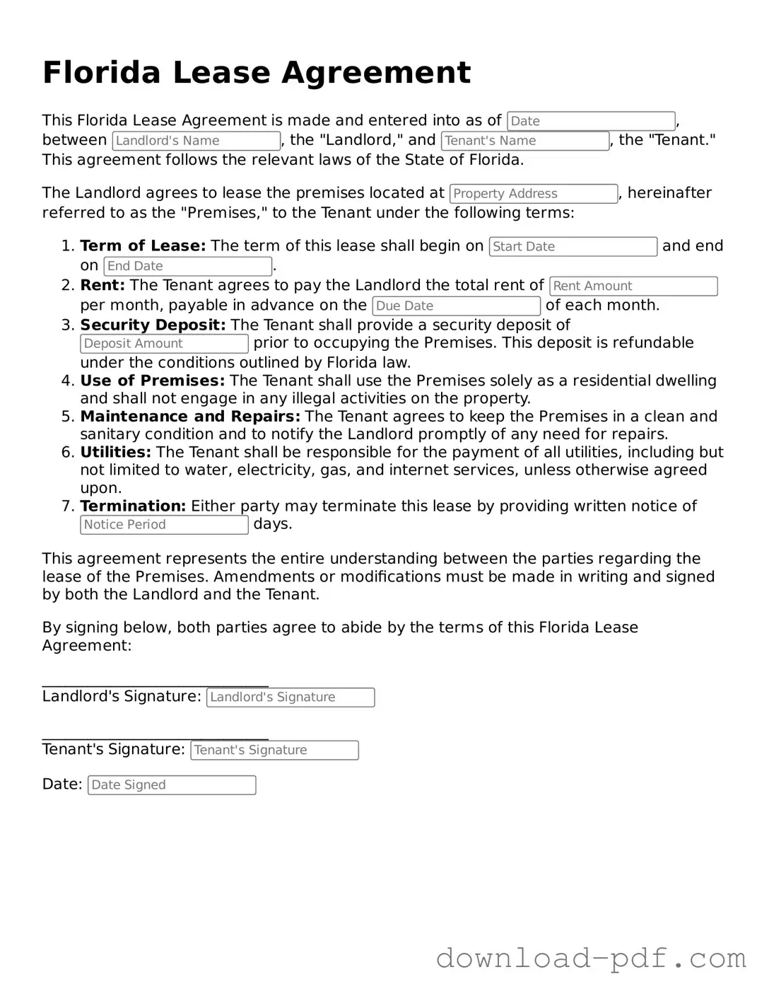 Florida Lease Agreement Document