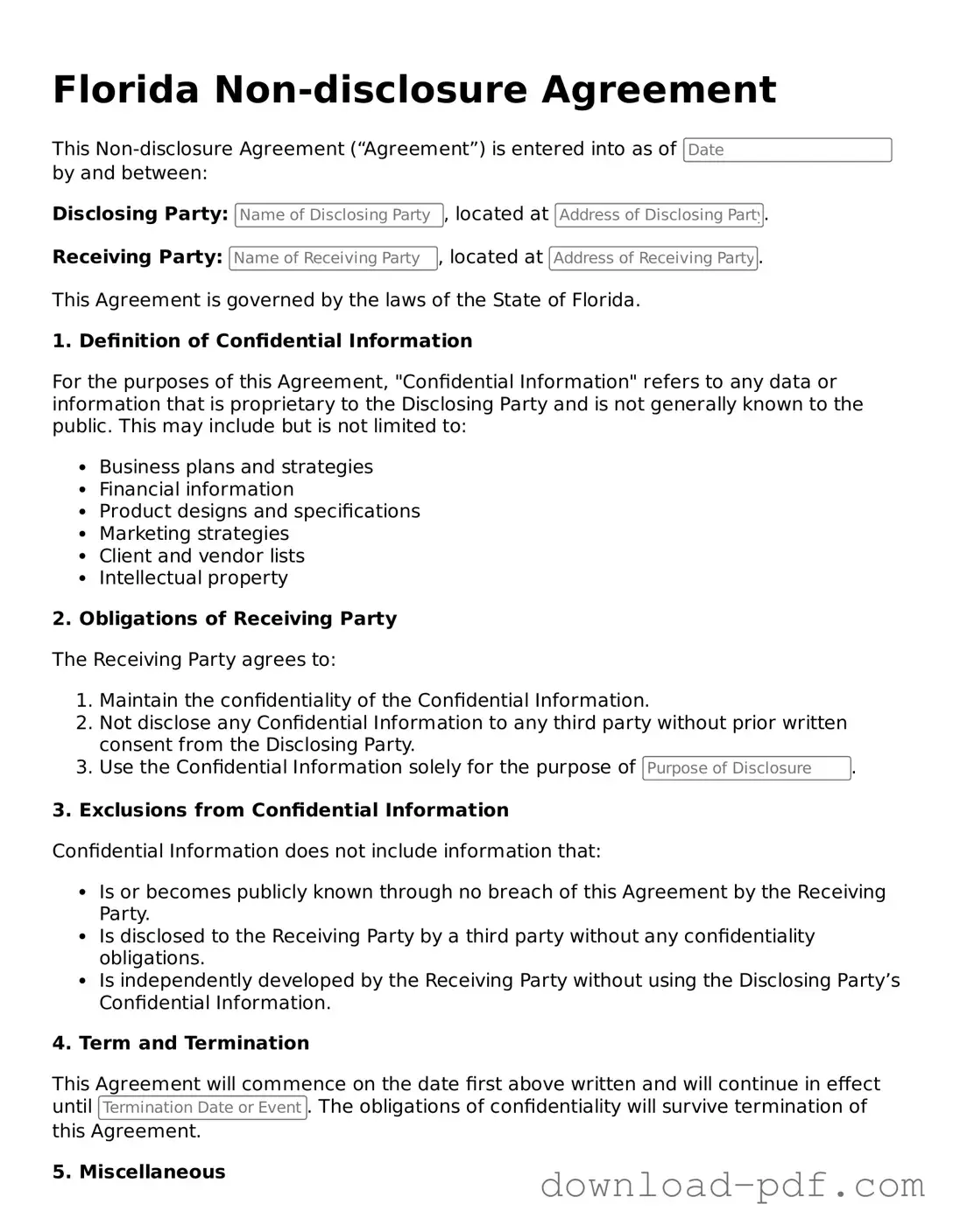 Florida Non-disclosure Agreement Document