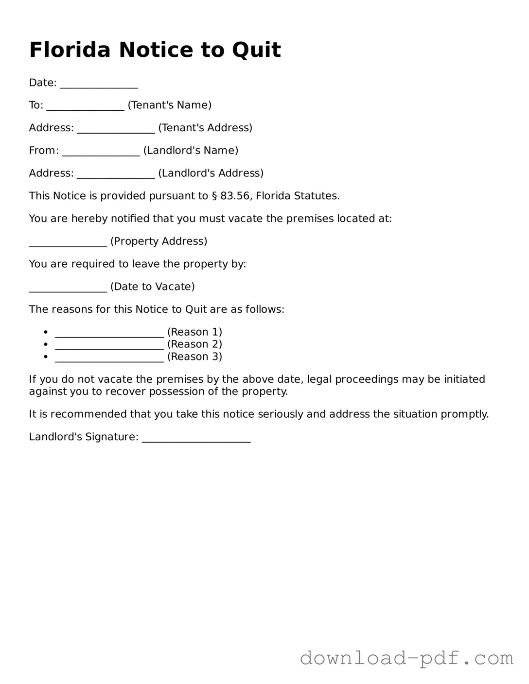 Florida Notice to Quit Document