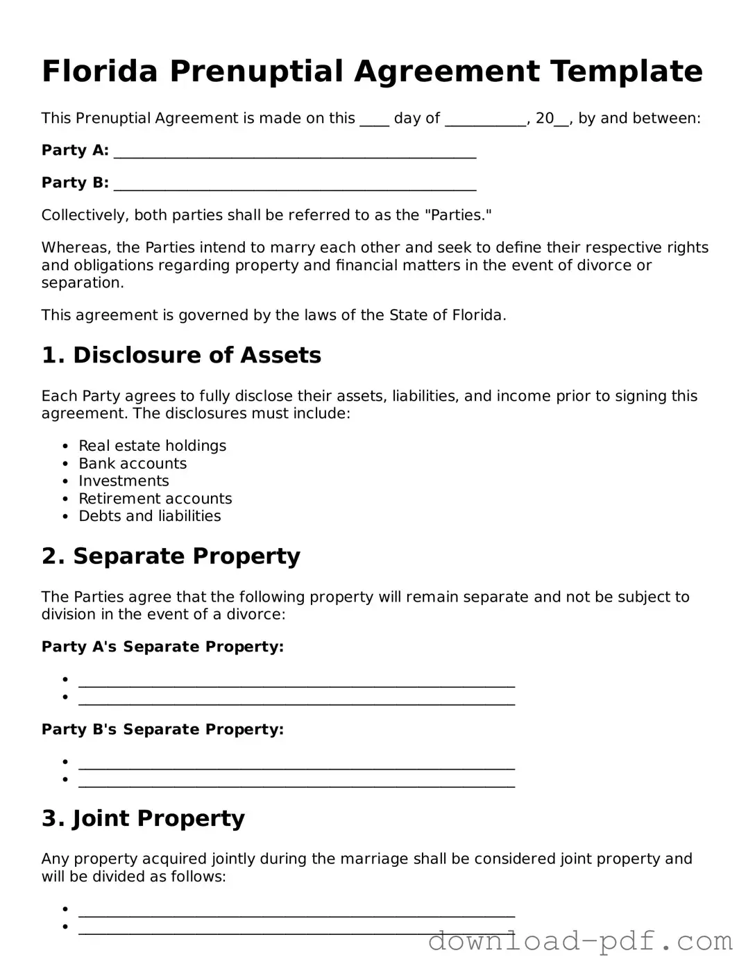 Florida Prenuptial Agreement Document