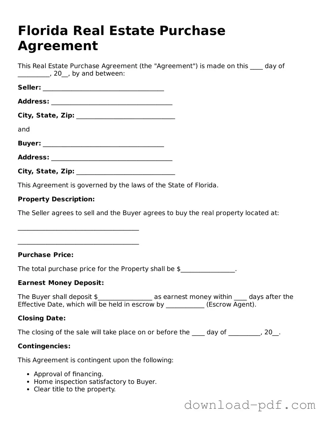 Florida Real Estate Purchase Agreement Document