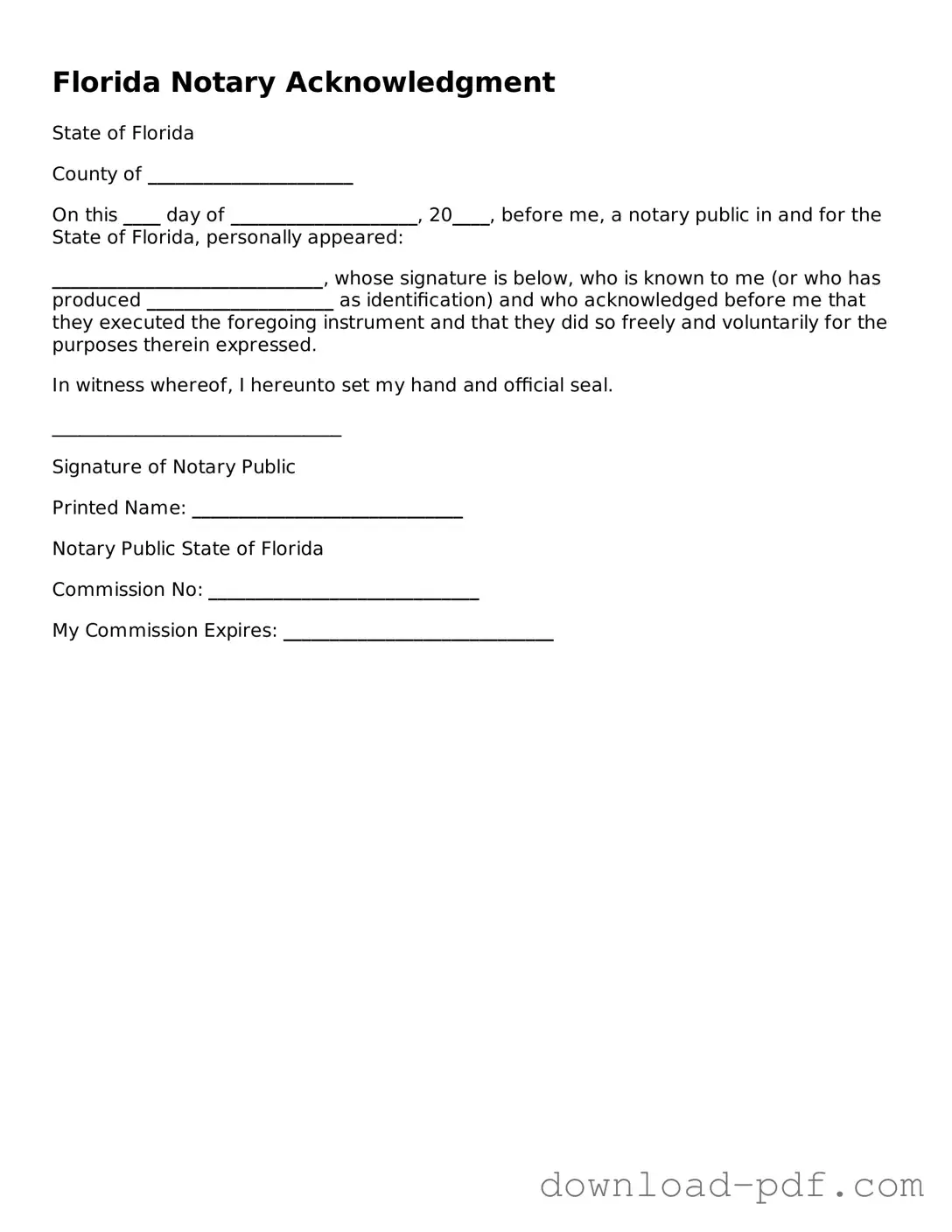 Florida Notary Acknowledgement Document