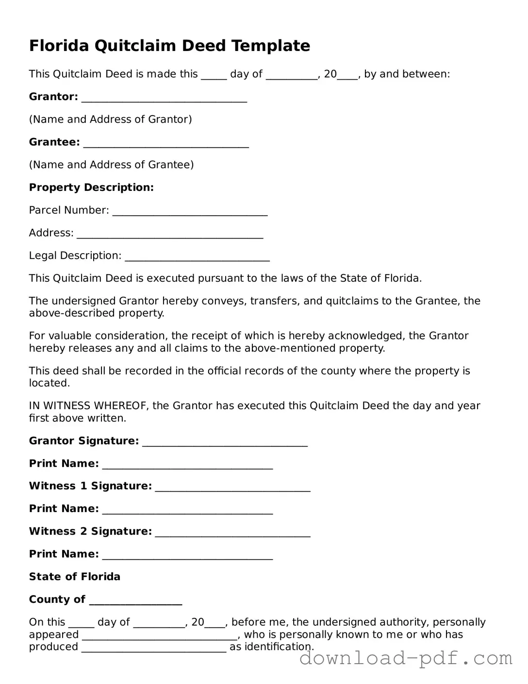 Florida Quitclaim Deed Document