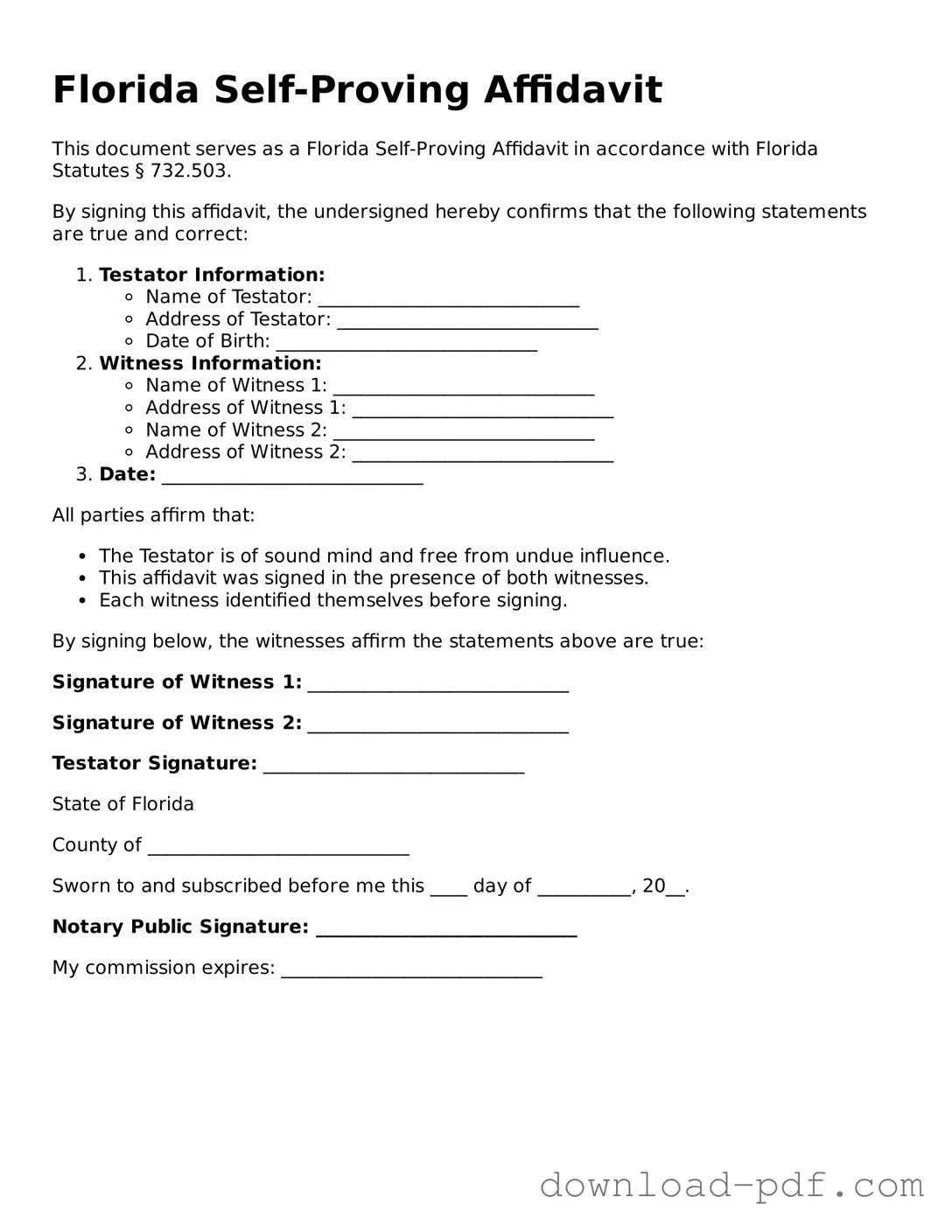 Florida Self-Proving Affidavit Document