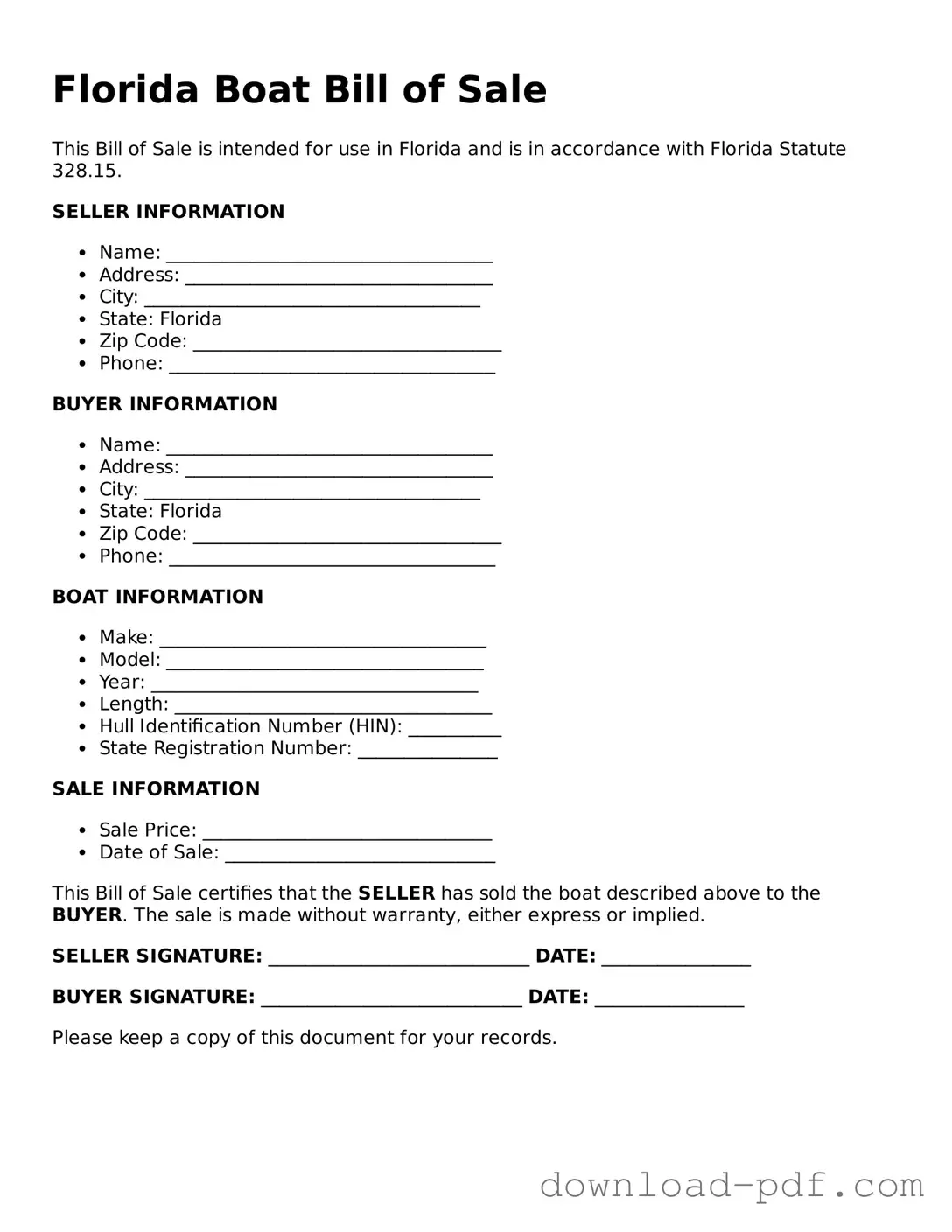 Florida Boat Bill of Sale Document