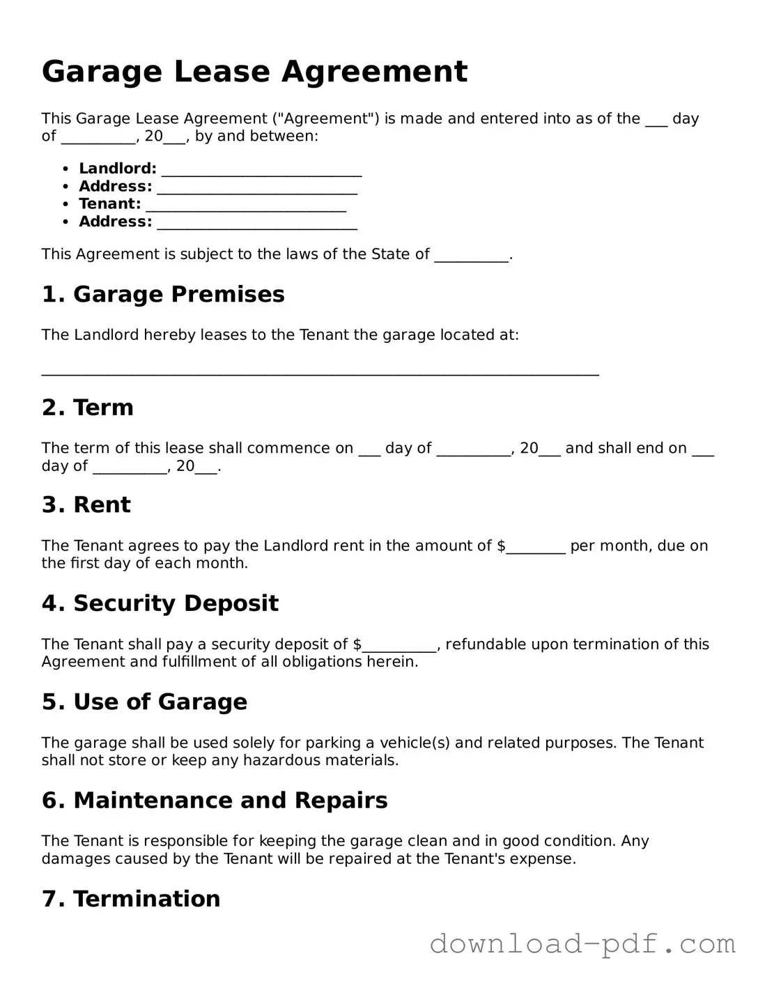 Free Garage Lease Agreement Template