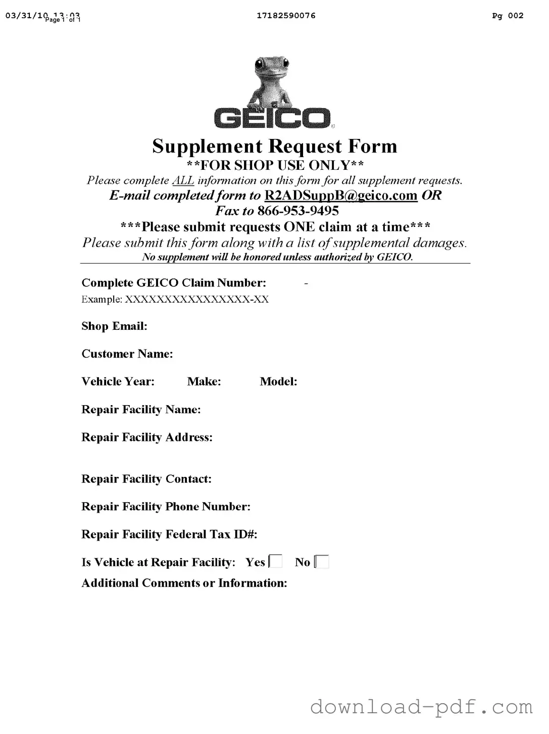Get Geico Supplement Request Template in PDF