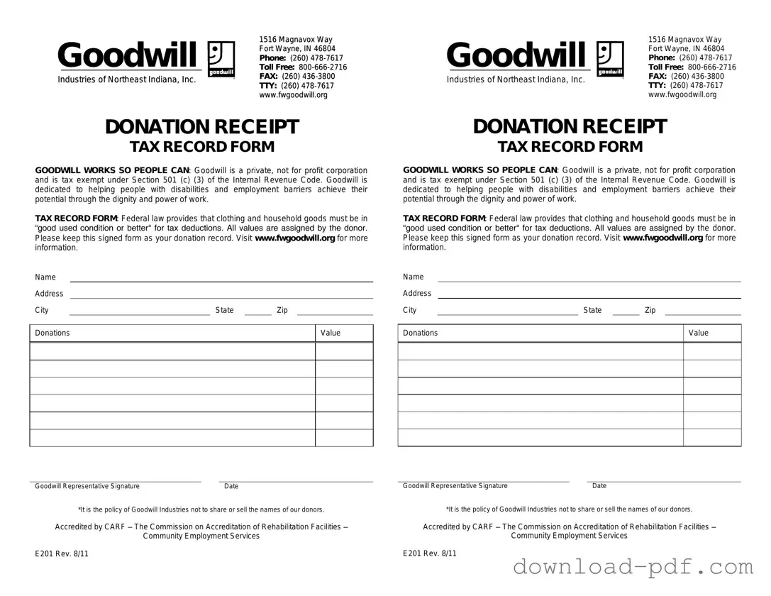 Get Goodwill donation receipt Template in PDF