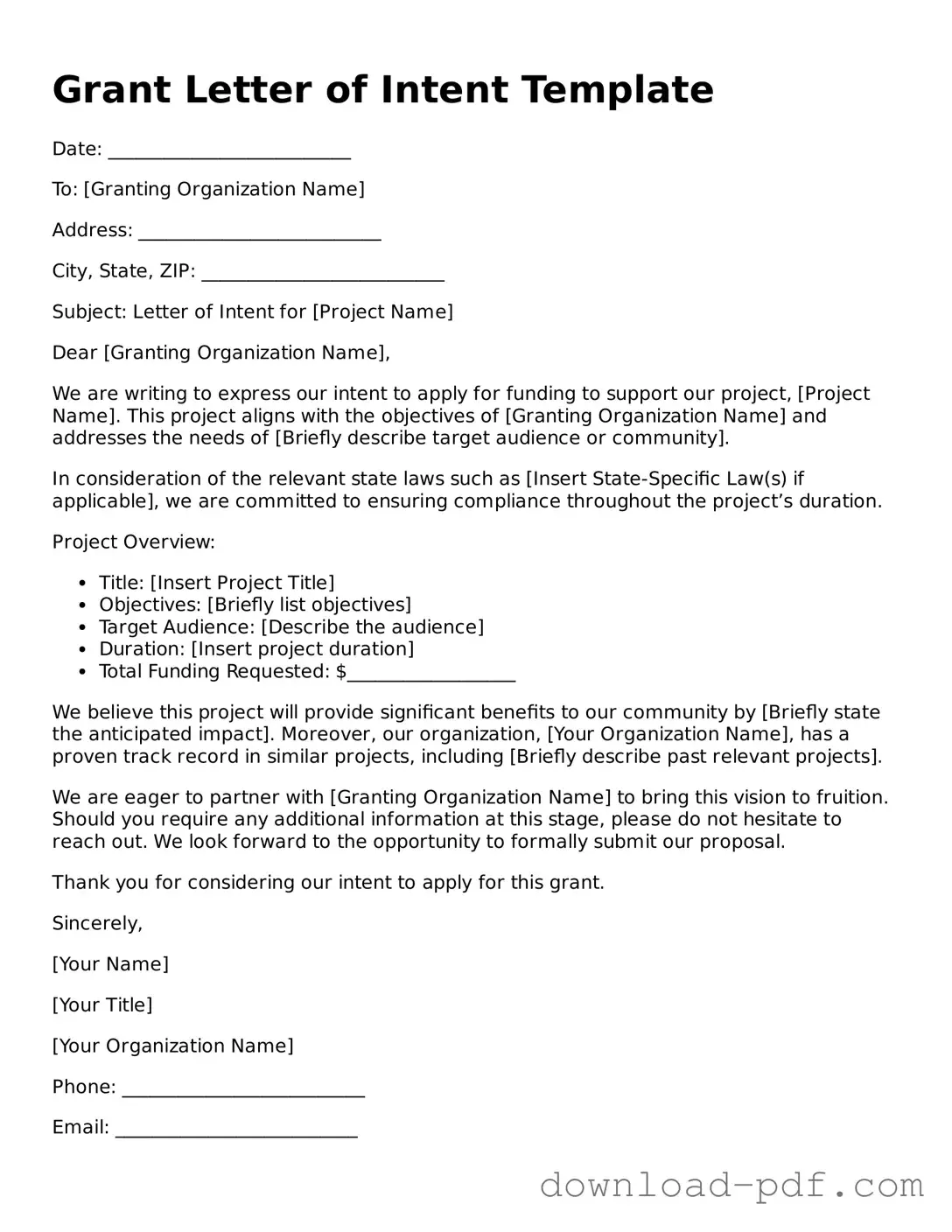 Free Grant Letter of Intent Template