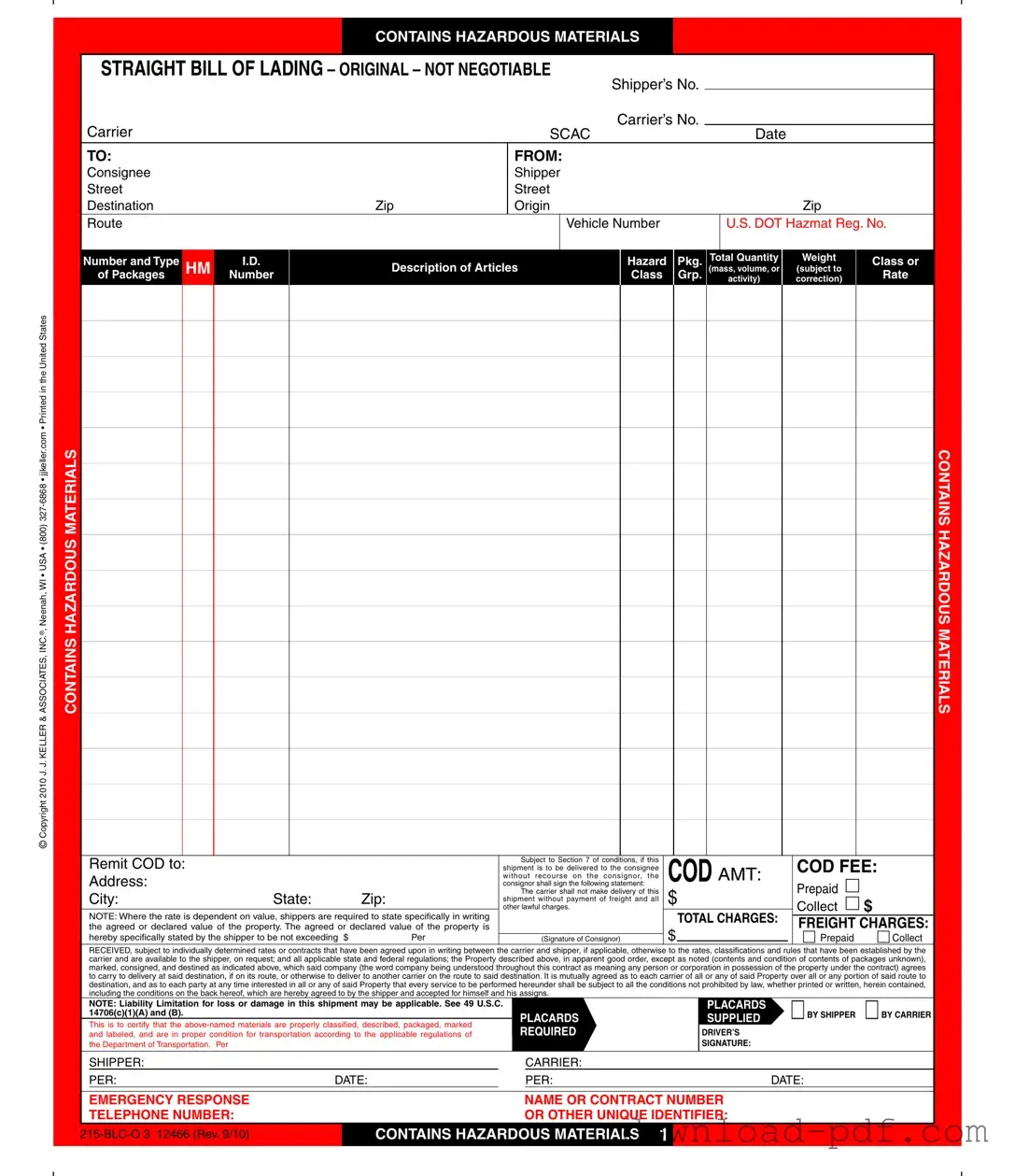 Get Hazard Bill Of Ladden Template in PDF