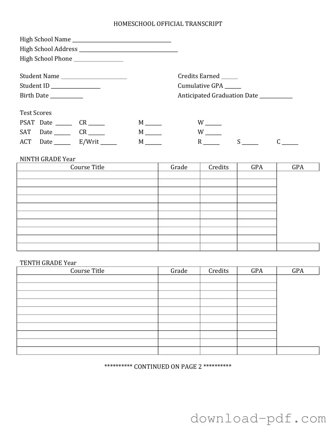 Get High School Transcript Template in PDF