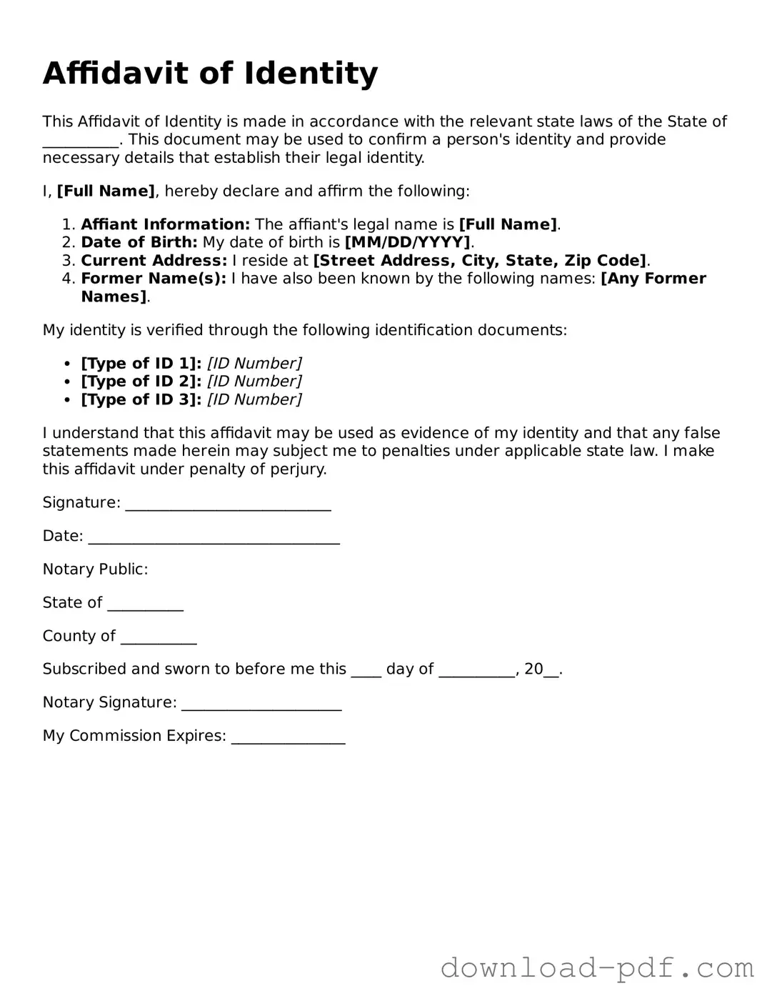 Free Affidavit of Identity Template