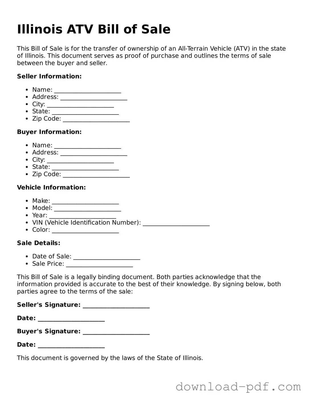 Illinois ATV Bill of Sale Document