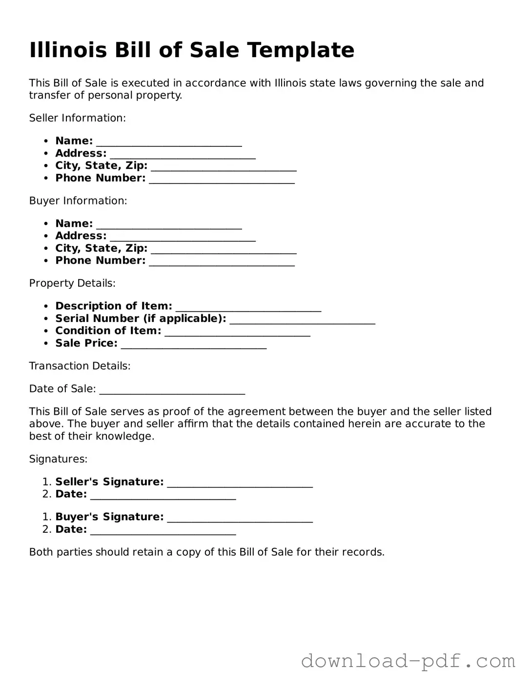 Illinois Bill of Sale Document