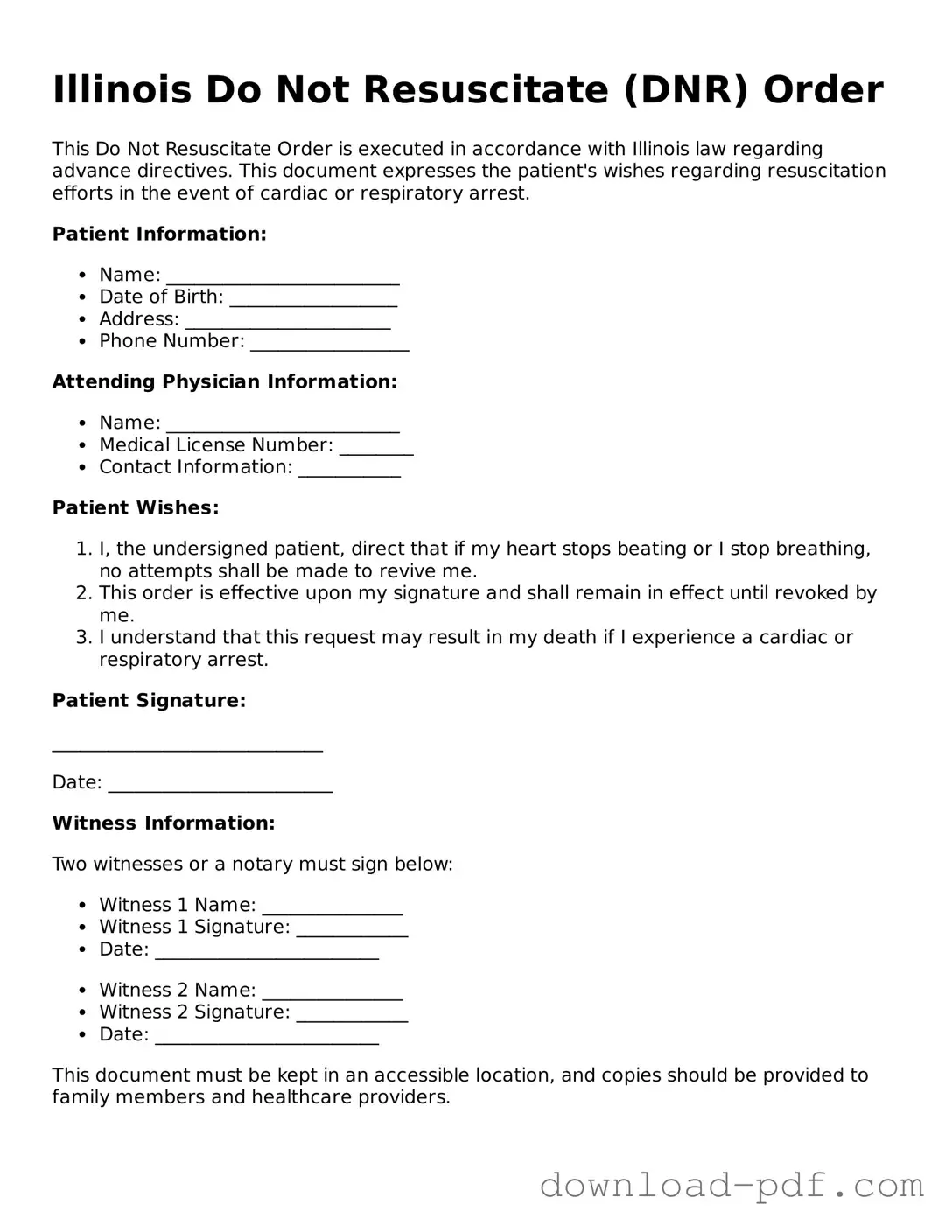 Illinois Do Not Resuscitate Order Document