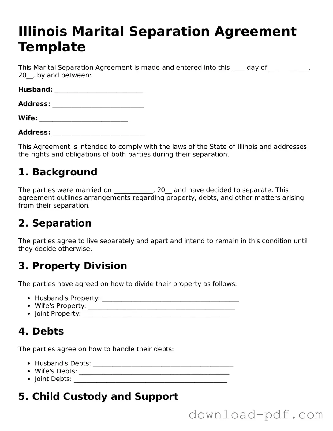 Illinois Marital Separation Agreement Document