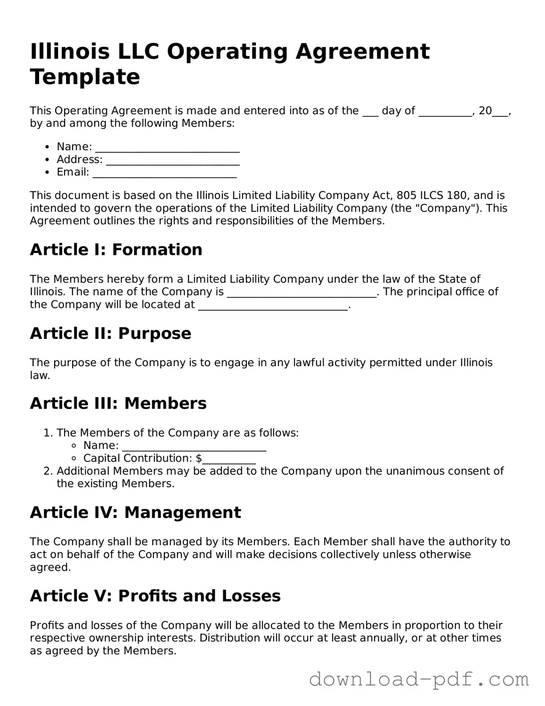 Illinois Operating Agreement Document