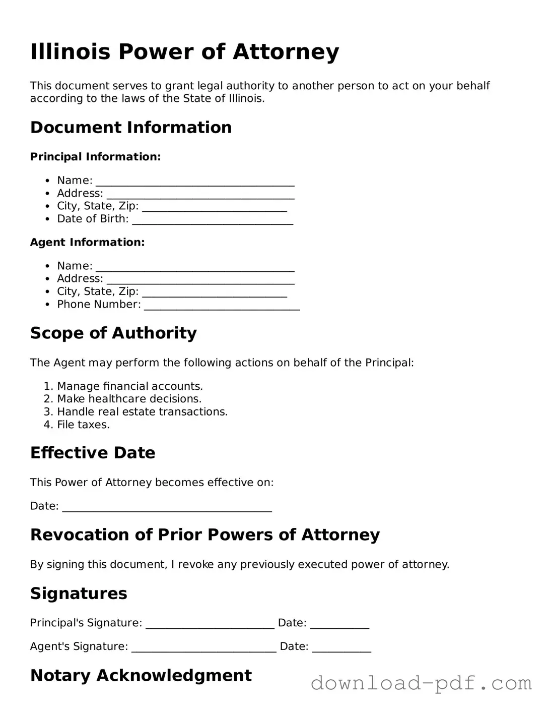 Illinois Power of Attorney Document