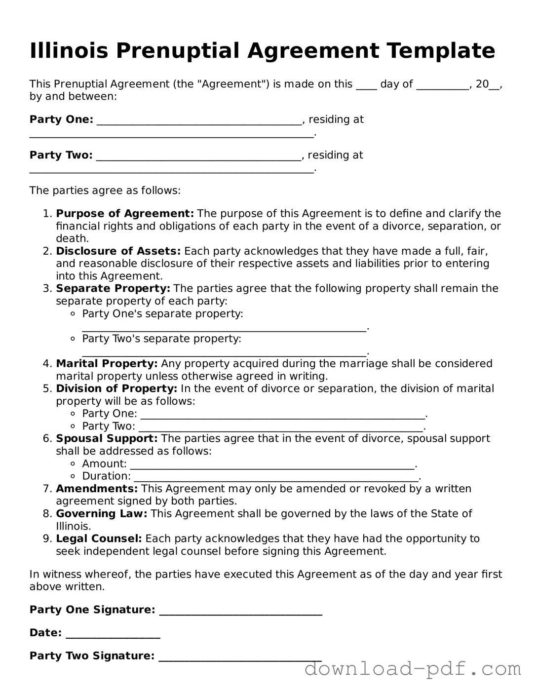 Illinois Prenuptial Agreement Document