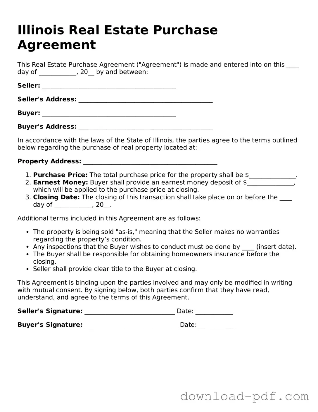 Illinois Real Estate Purchase Agreement Document