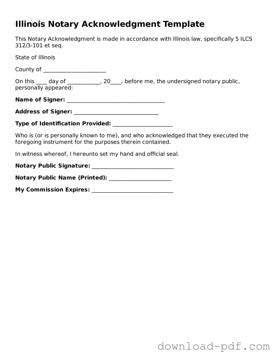 Illinois Notary Acknowledgement Document