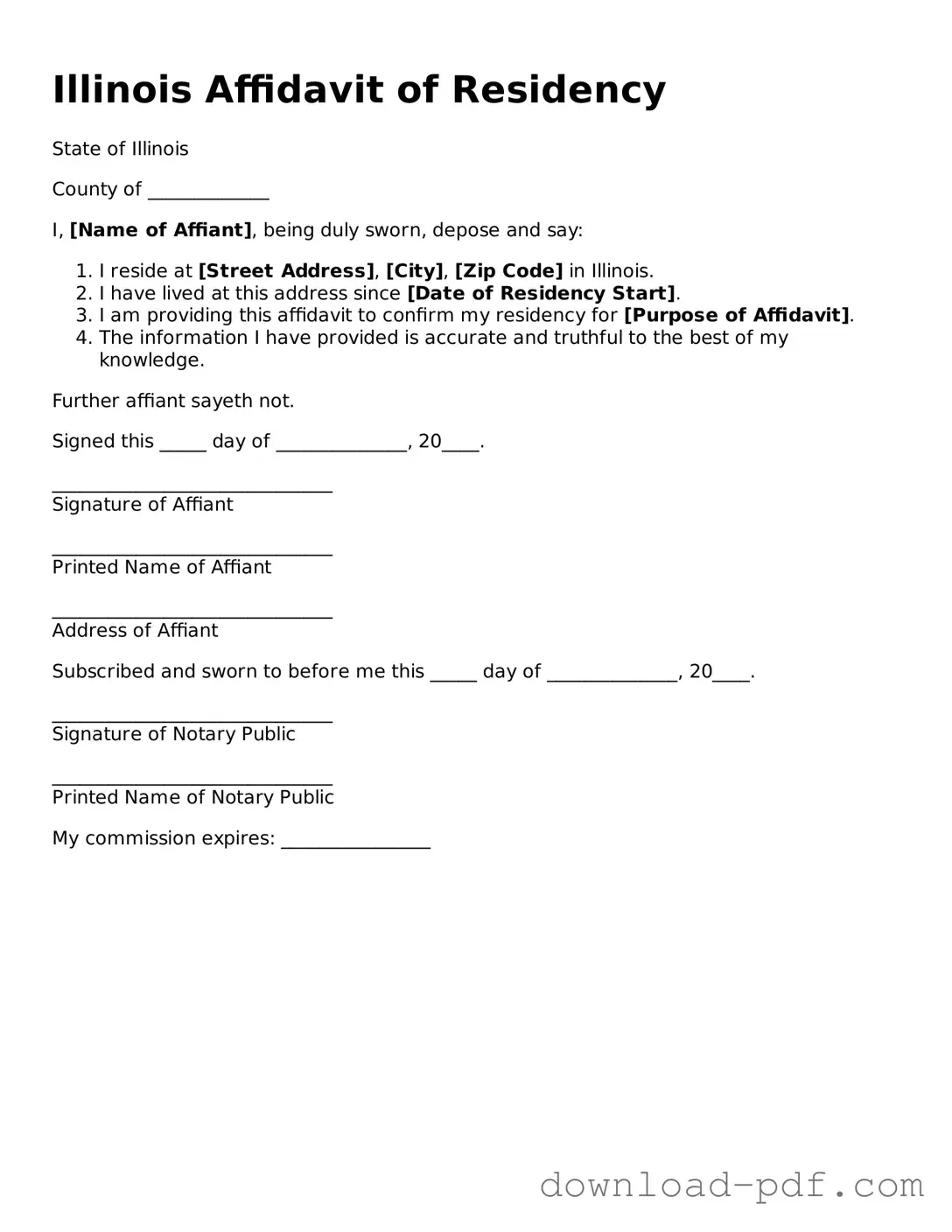 Illinois Affidavit of Residency Document