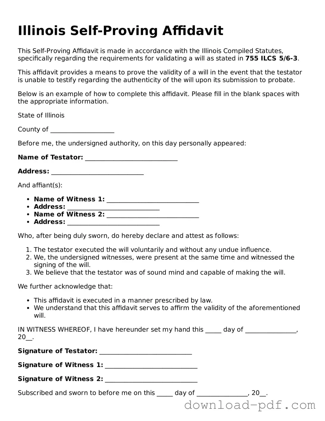 Illinois Self-Proving Affidavit Document
