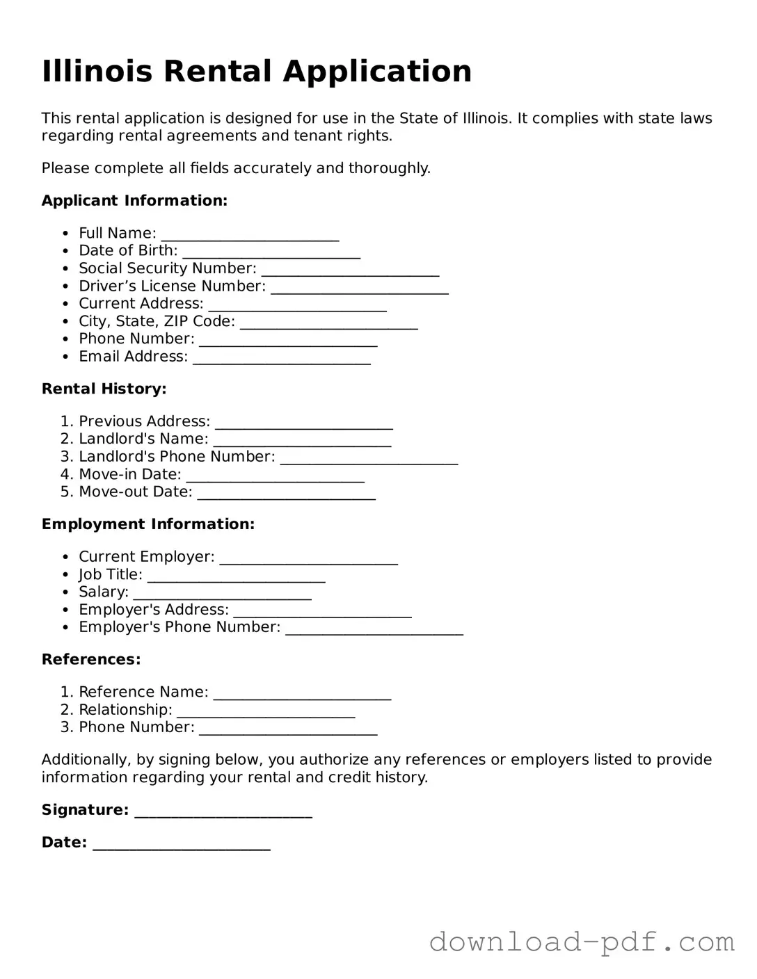 Illinois Rental Application Document
