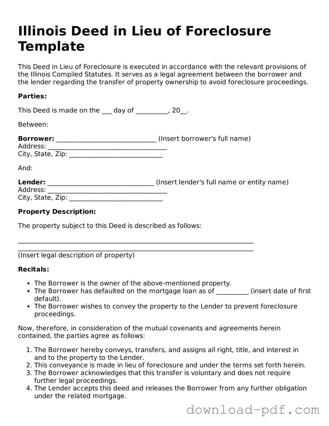 Illinois Deed in Lieu of Foreclosure Document
