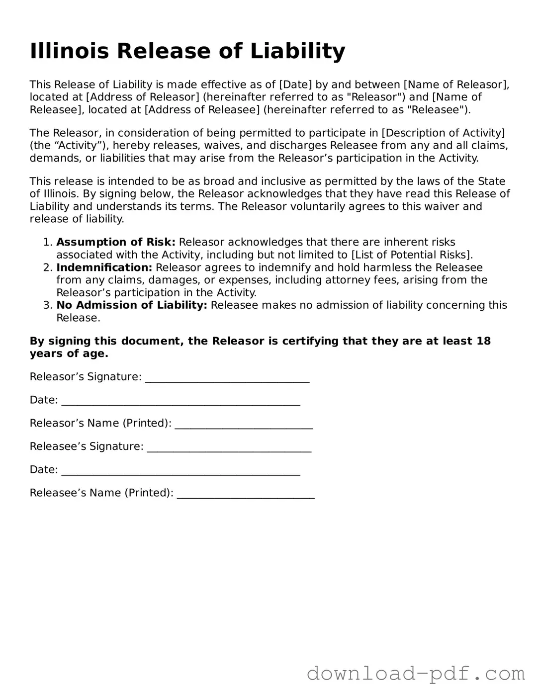Illinois Release of Liability Document