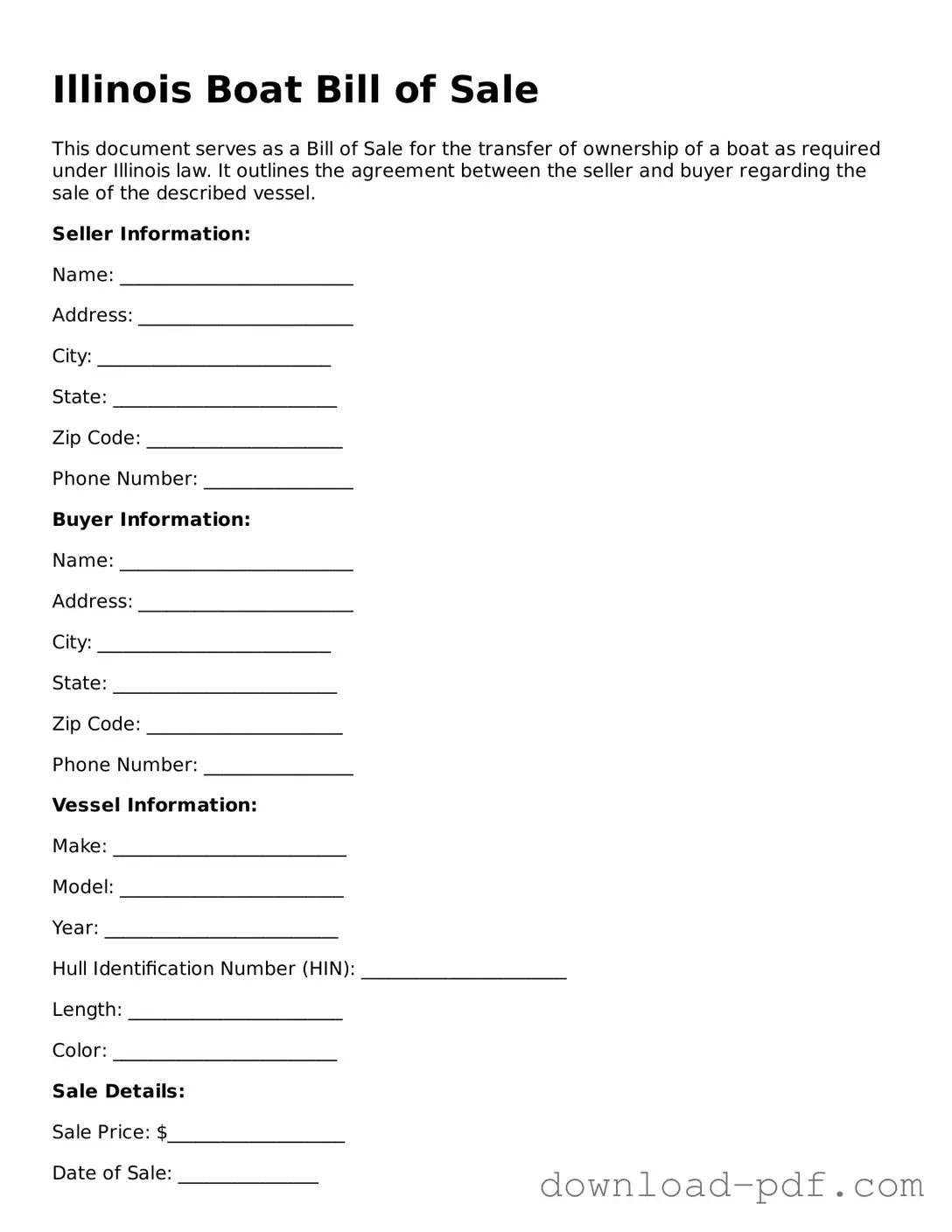 Illinois Boat Bill of Sale Document