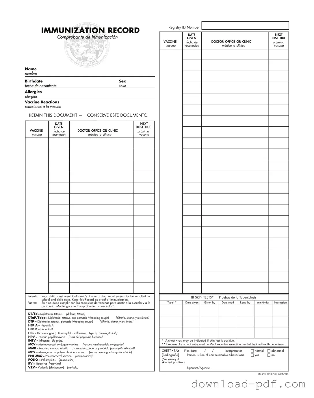 Get Immunization Record Template in PDF