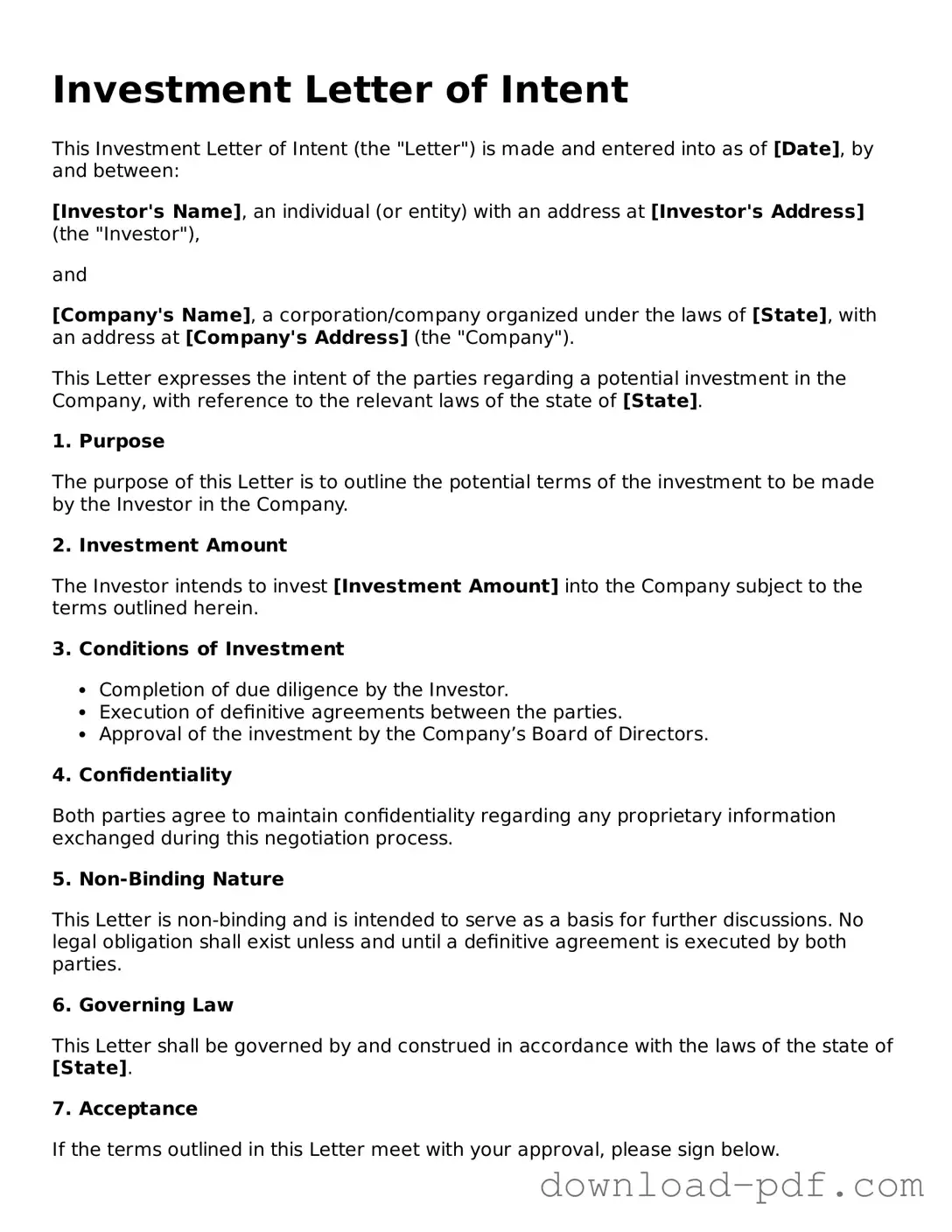Free Investment Letter of Intent Template