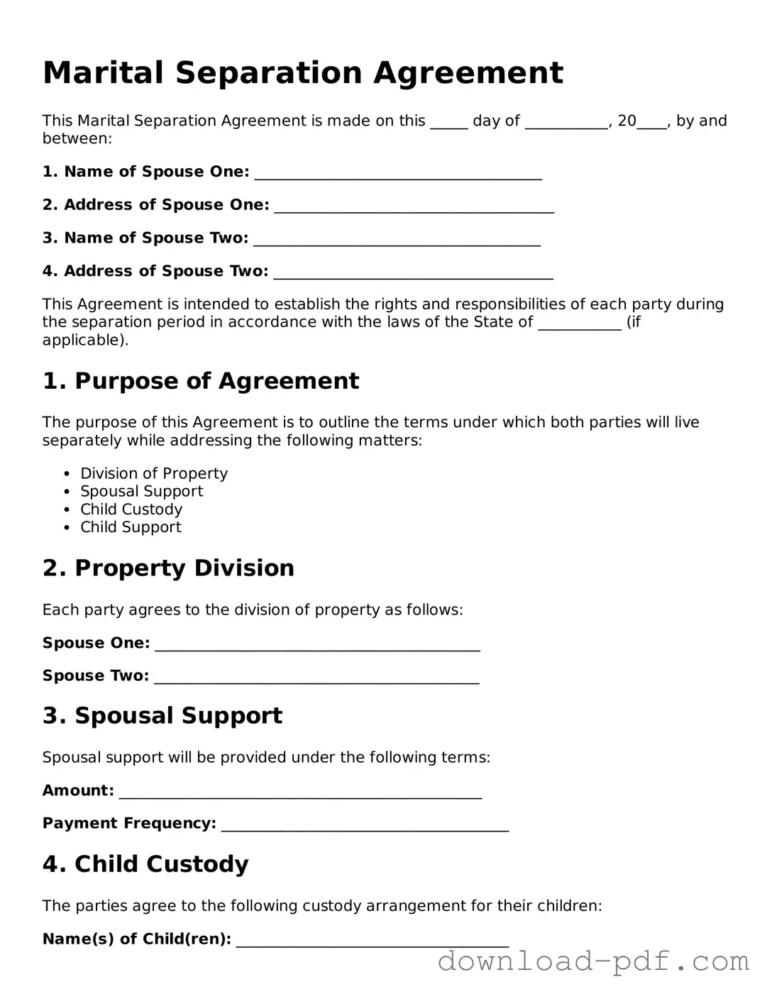 Free Marital Separation Agreement Template