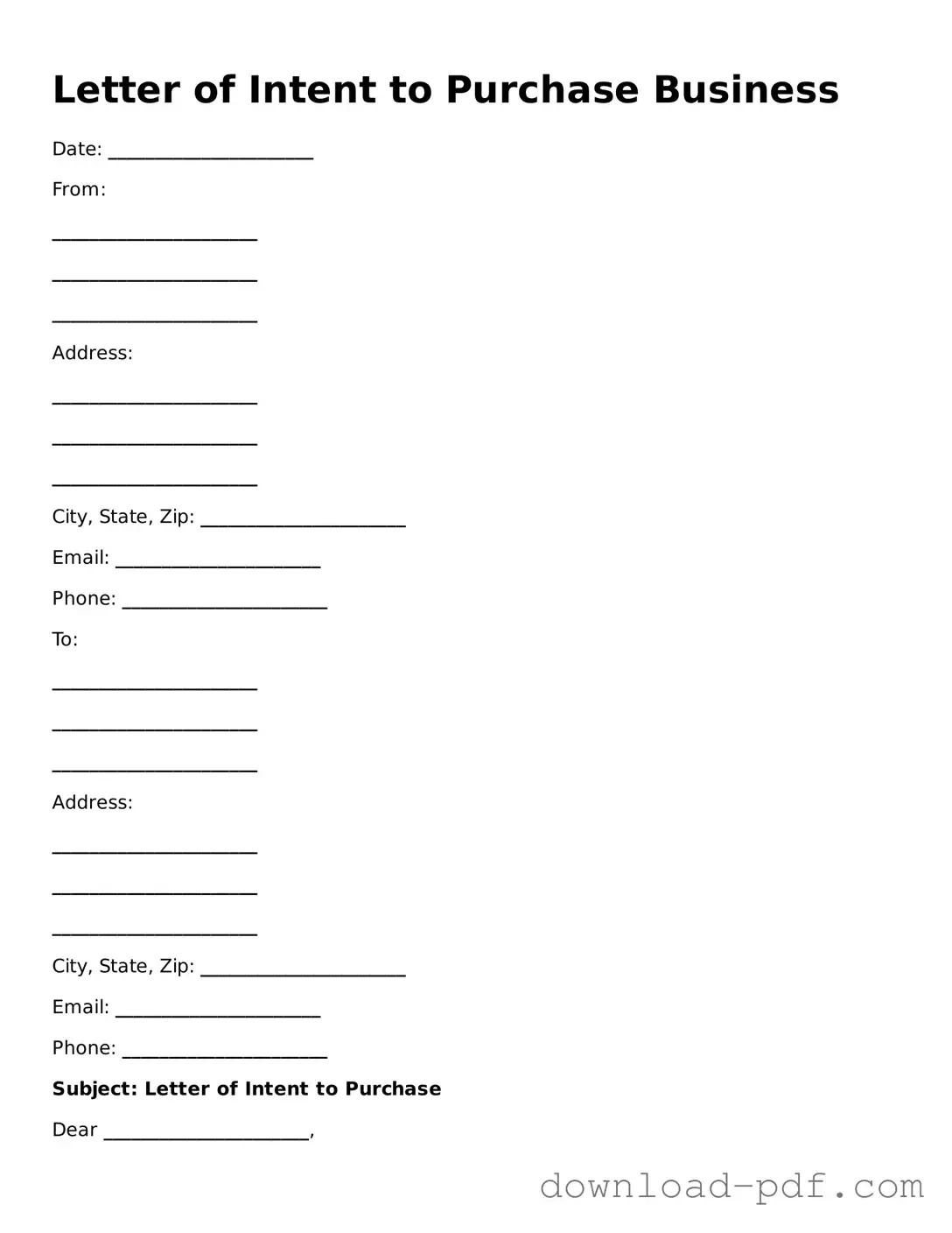 Free Letter of Intent to Purchase Business Template