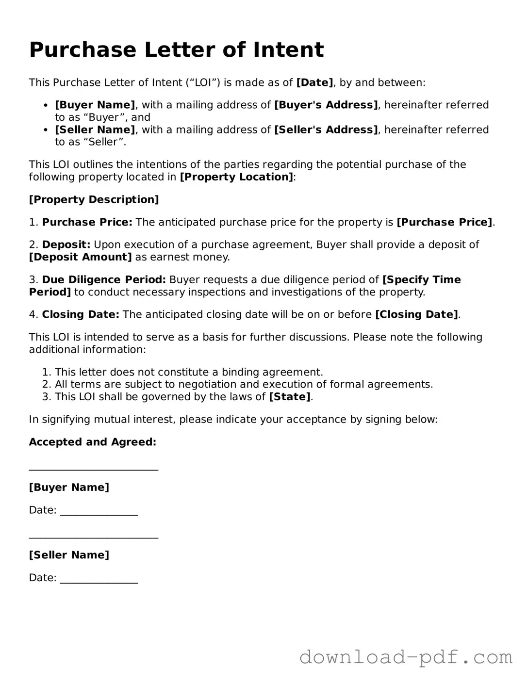 Free Purchase Letter of Intent Template