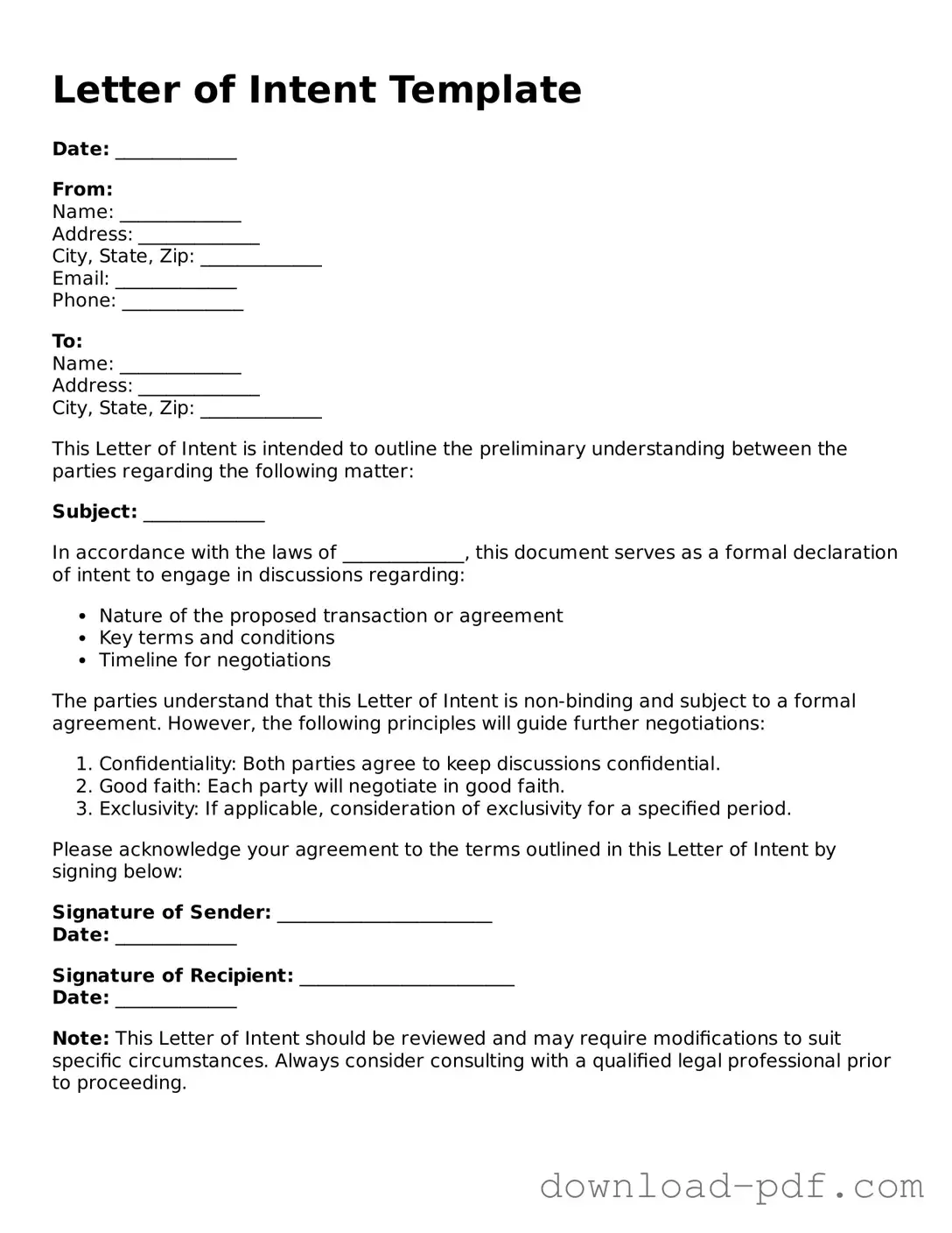 Free Letter of Intent Template