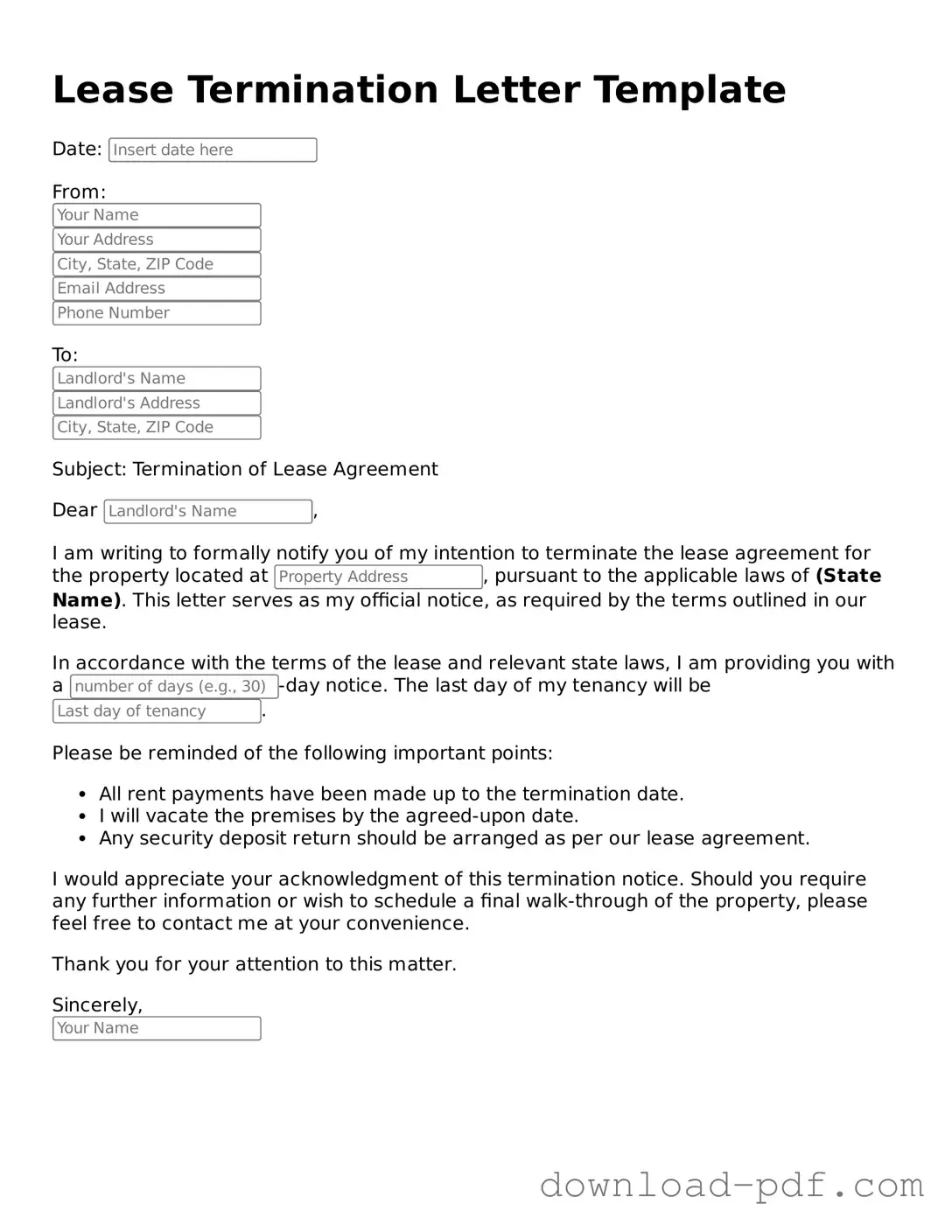 Free Lease Termination Letter Template