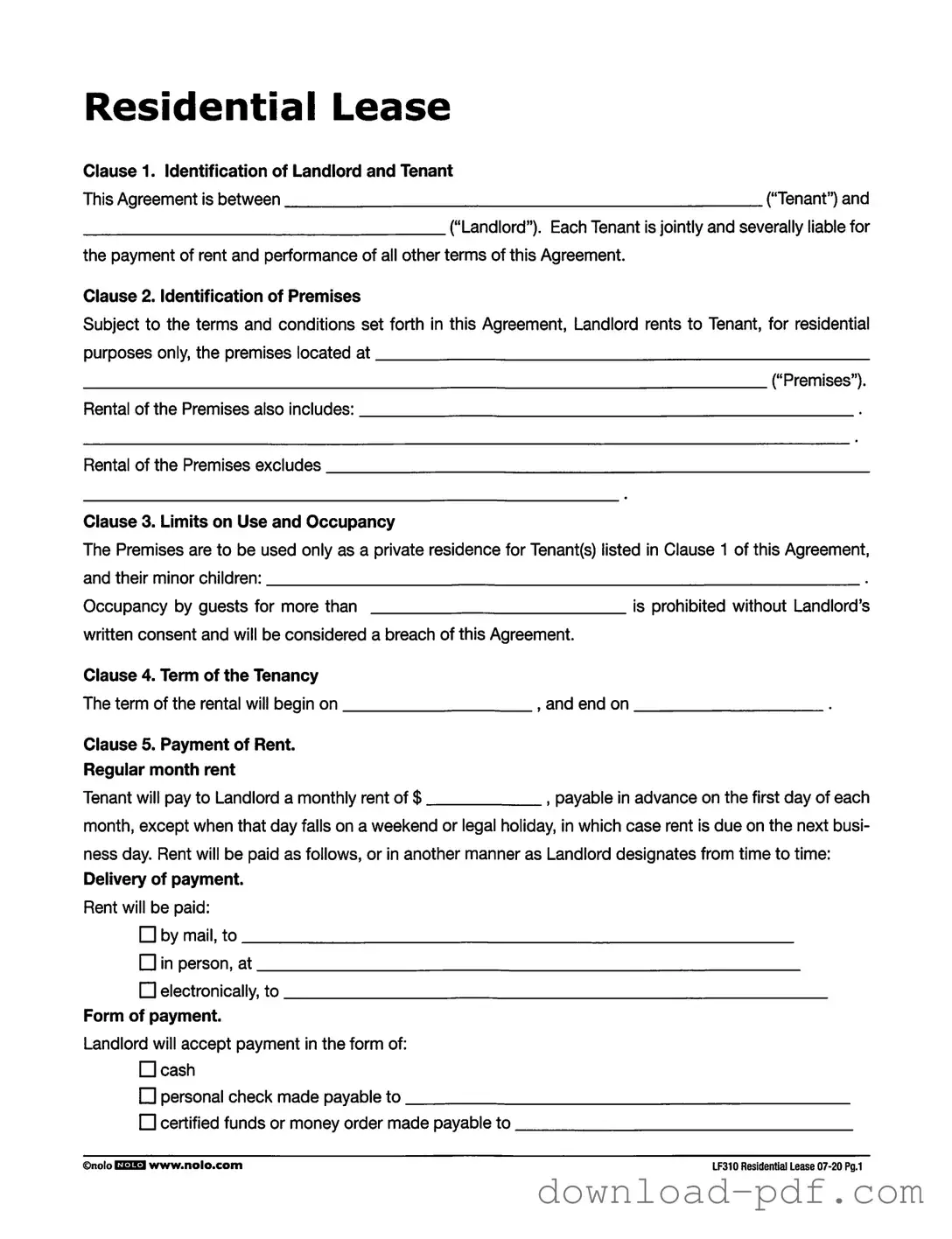 Get Lf310 Residential Lease Template in PDF