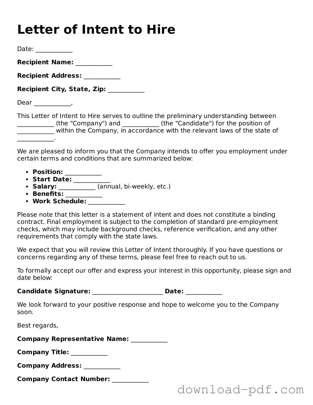 Free Letter of Intent to Hire Template