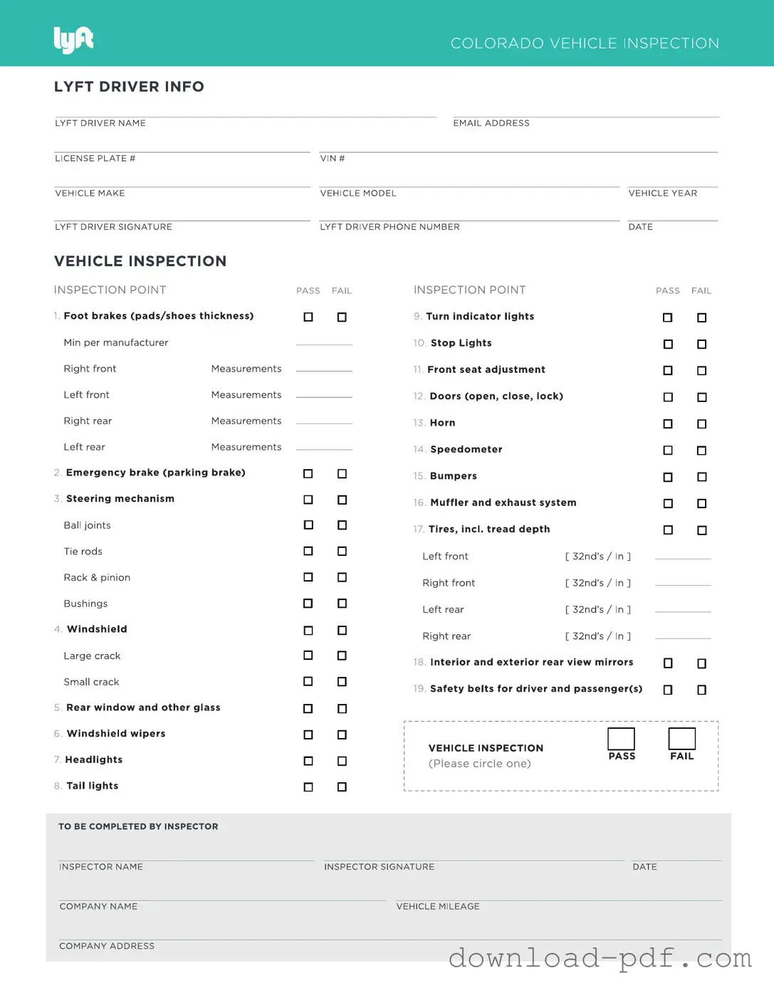 Get Lyft Inspection Template in PDF