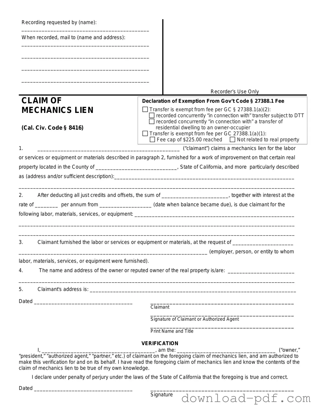 Get Mechanics Lien California Template in PDF