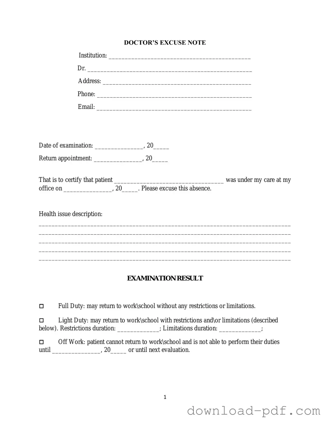 Get Doctors Excuse Note Template in PDF