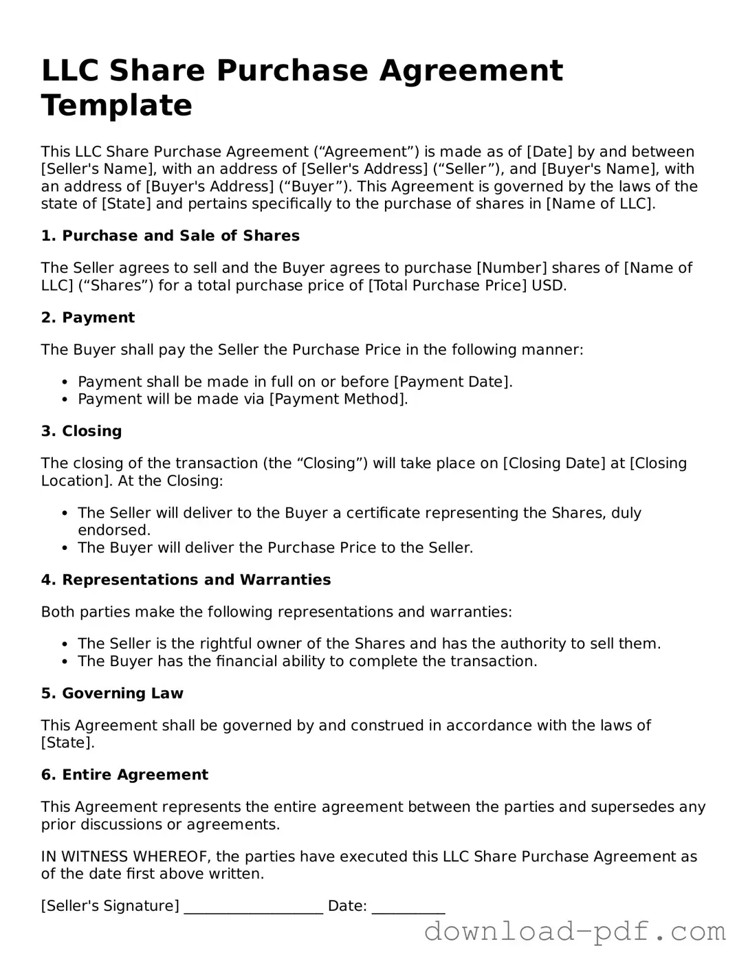 Free LLC Share Purchase Agreement Template