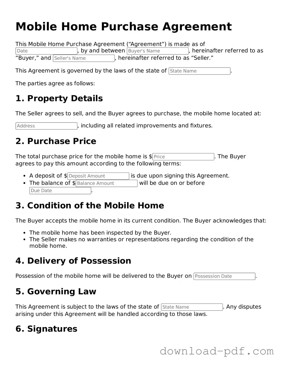 Free Mobile Home Purchase Agreement Template