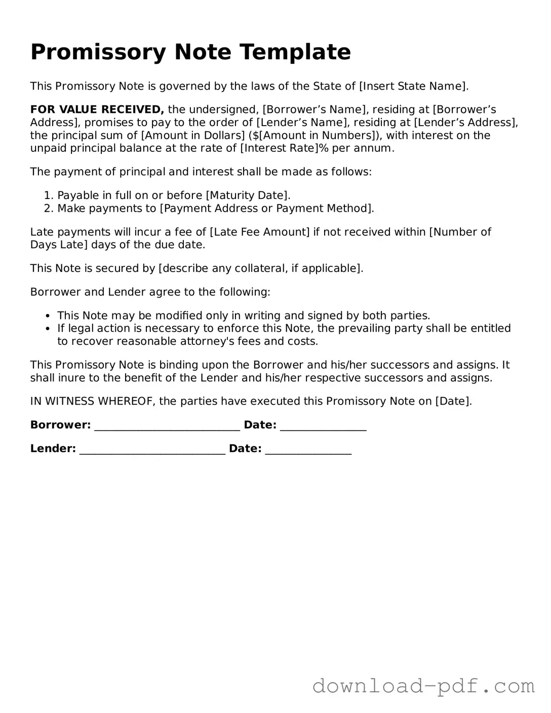 Free Promissory Note Template