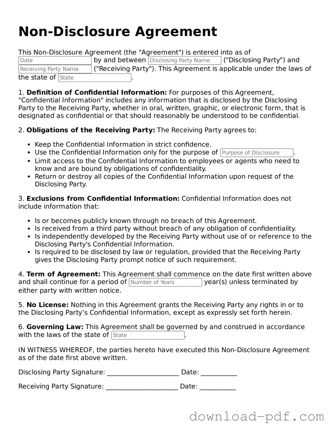 Free Non-disclosure Agreement Template