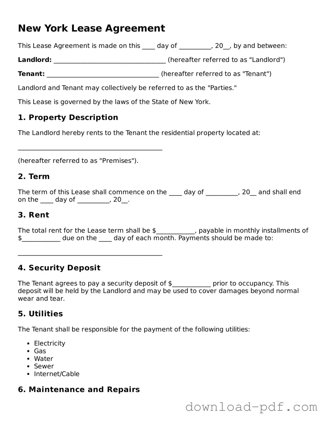 New York Lease Agreement Document